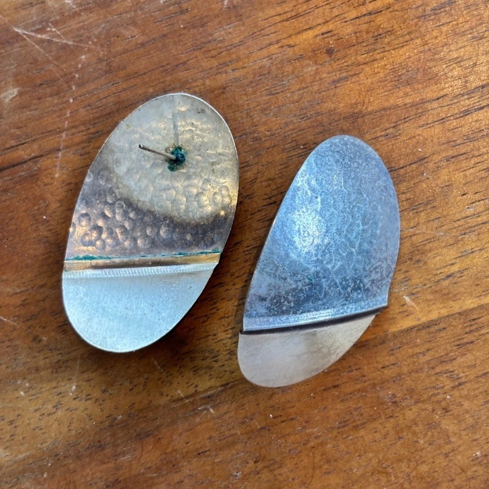 Unique Abstract Statement‎ Earrings Mixed Metal Textured Geometric - Picture 2 of 2